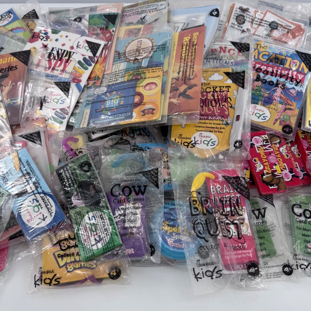 Chick-fil-A Kids Meal Toys Lot of 68 Brain‎ Quest I Spy Books Cow Games New